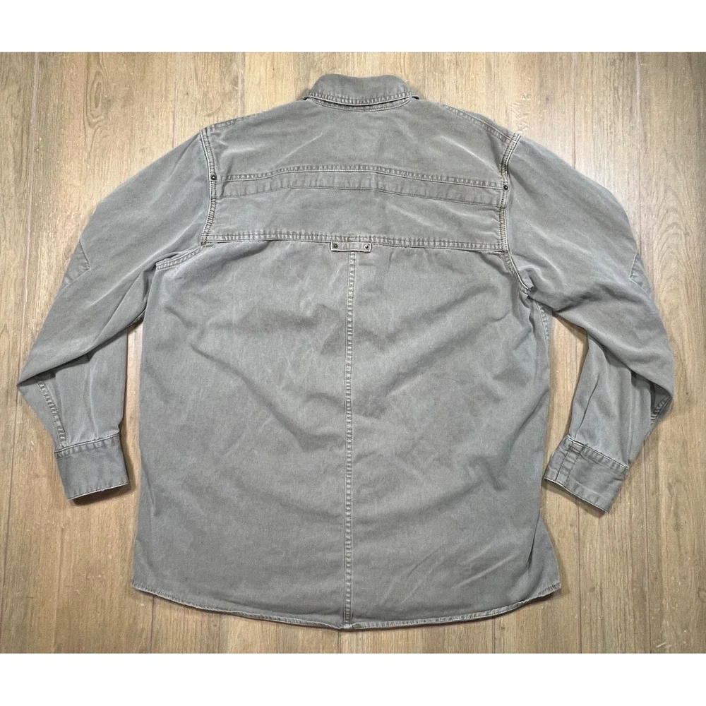 Levis Mens Utility Button Down Shirt Khaki Green Long Sleeve Cotton Large heavy